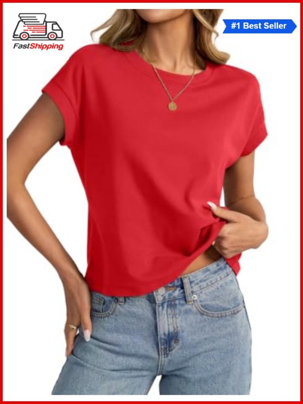 Womens Cotton Crop Top Loose Fit Crewneck Short Sleeve Summer Tee